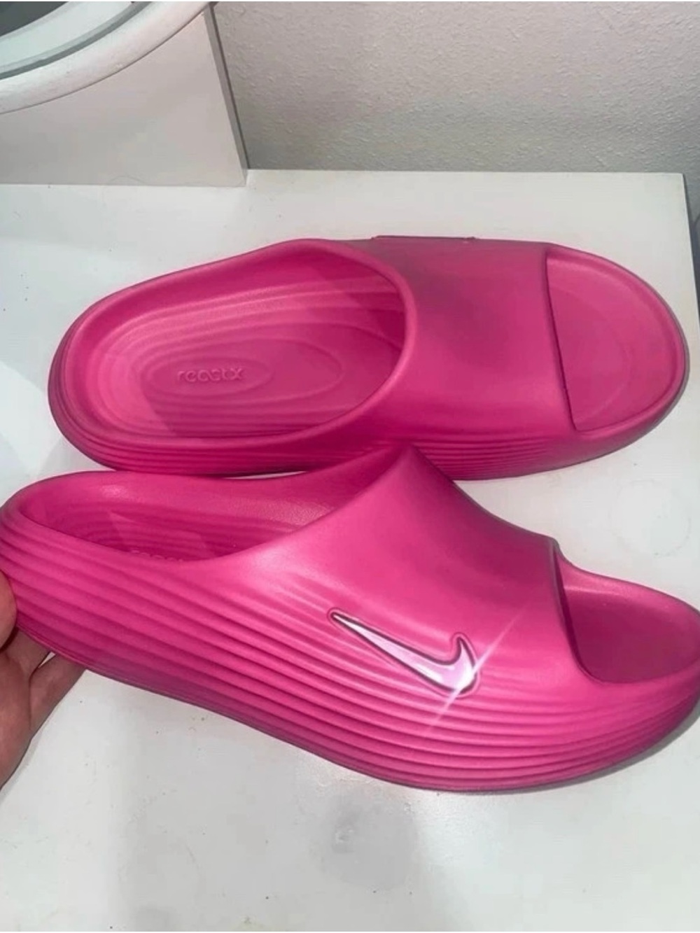 Nike Women's Hot Pink Slide Sandals with White Swoosh